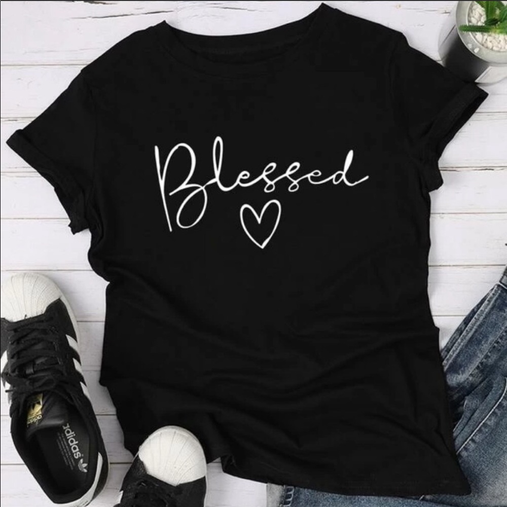 100% Cotton Blessed w/ Heart Graphic Tee